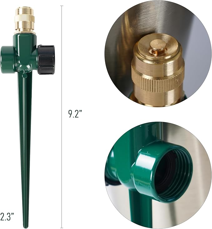 LIULO TOOL 2 Pack Metal Lawn Sprinkler, Automatic Brass Sprinkler with Spike Base, 360 Degree Adjustable Sprinklers Nozzle Large Area Coverage for Lawn Grass Patio Garden Irrigation