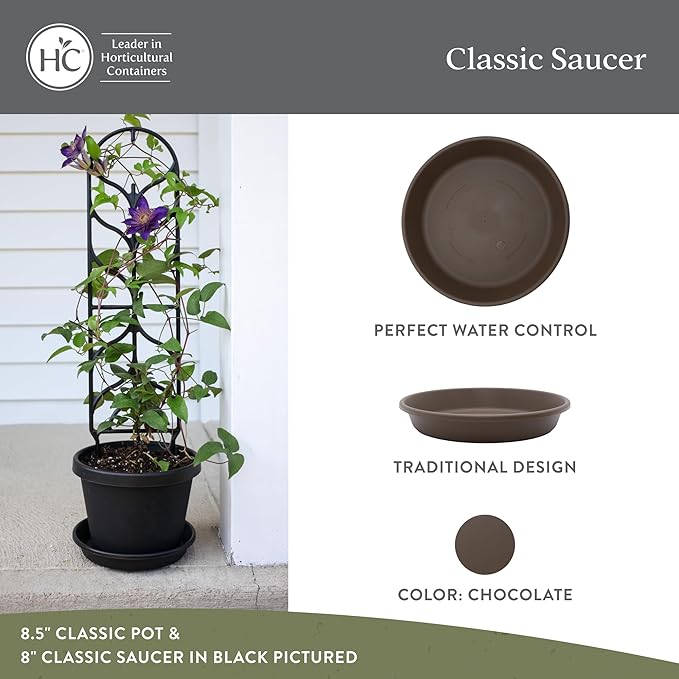 The HC Companies 14 Inch Classic Round Plant Saucer, Lightweight UV-Resistant Plastic Outdoor & Indoor Flower Pot Tray, 2-Pack Plant Pot Trays for Garden & Home Decor, Chocolate