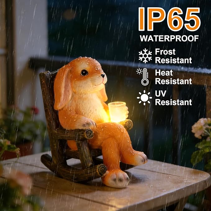 Garden Statues Dog Statue with Solar LED Light, Ideal Gifts for Friends or Family's Birthday, Outdoor Decorations for Yard, Bunny Gift for Easter
