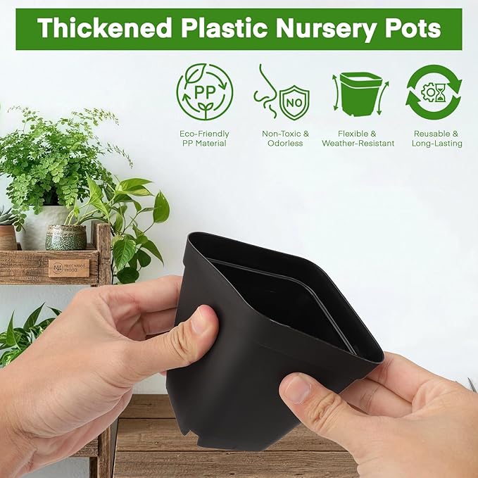GREANER 120PCS Plastic Nursery Pots, 3.5 Inch Black Small Pots for Plants, Sturdy Plant Containers for Flowers, Seedlings, Planting, Succulents