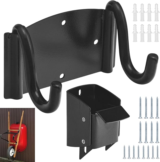 AMTHKNO Wheelbarrow Storage Bracket - 90 lbs Capacity, Use for Most Wheelbarrows, Effectively Saving Space in Gardens Shed or Workshops, Comes with Spring Loaded Lift Latch Safety Catch Feature