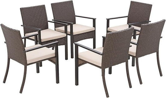 Sophia & William Patio Chairs Set of 6, 6 Pcs Lightweight Rattan Outdoor Dining Chairs, All-Weather Wicker Dining Chairs with Comfortable Seating