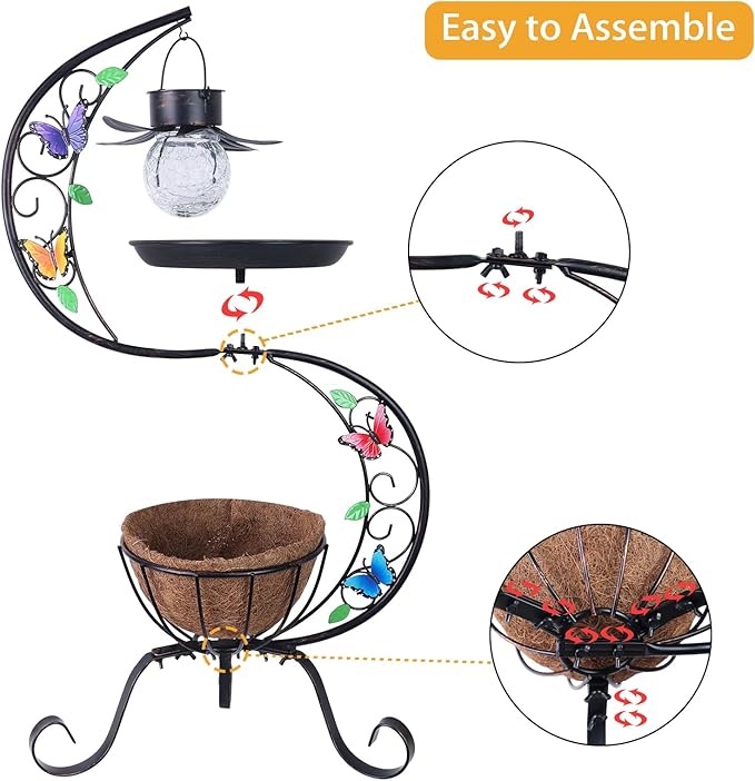 hogardeck Bird Bath for Outside with Solar Lamp, Metal Birdbaths for Outdoors with Flower Planter Pedestal, Vintage Birdbath for Garden Yard Patio Lawn Decor