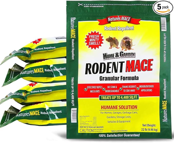 Nature’s MACE Rodent Repellent, 110 lb Granules, Outdoor & Indoor Rodent Repellent, Repel Mice, Rats, Rodents, Mouse and Rat Prevention, Peppermint Blend, Pet Safe, Plant Safe, Covers 22,000 Sq Ft