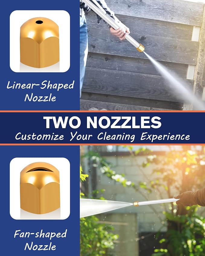 Garden High Pressure Hose Nozzle, Jet Nozzle High Pressure Hose Nozzle Tool Attachment with 2 Different Nozzles, Quick Connect Flexible Wand Lance for Gutter Patio Car Pet Window (Blue)