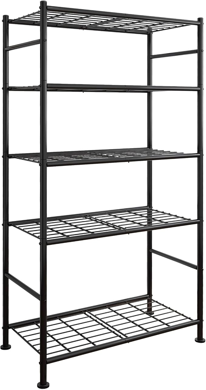 Sakugi Storage Shelves - 5 Tier Shelf Organizer, Heavy Duty Garage Shelving Unit with Leveling Feet, Stable Metal Shelves Organizer for Pantry, Kitchen and Closet, 33.0" W x 12.6" D x 72.0" H, Black