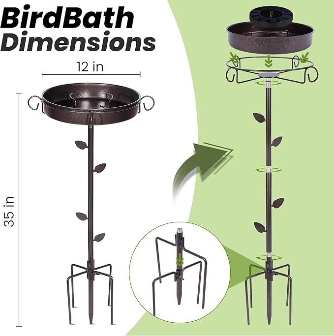 35 in Metal Bird Bath Solar Fountain for Outside,with 5-Pronged Base,Detachable Solar Pump,Freestanding Solar Powered Bird Bath for Patio,Lawn,Garden