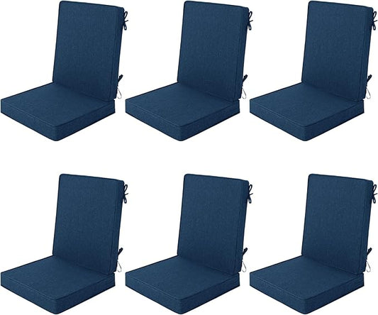 Outdoor Chair Cushions 20x20, Water-Resistant & Fade-Resistant, Patio Furniture Lawn Dining Chair Seat Replacement with High Back, Ties Zipper, Removable Cover, Set of 6, Navy Blue