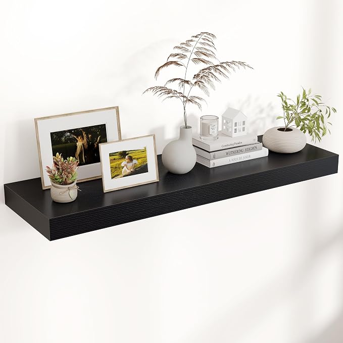 40 Inch Floating Shelves for Wall, 12"D Wood Storage Shelves, Black Finish