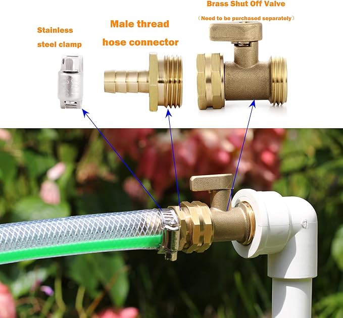 Solid Brass Garden Hose Repair kit Connector with Stainless Steel Clamps, Male Adapter/Female Garden Hose Swivel Fitting… (1/2" Barb x 3/4" Male -2 Sets)