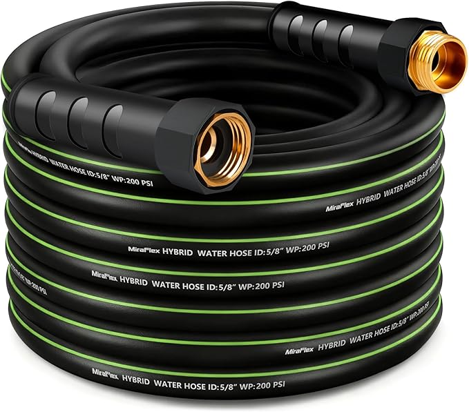 Non-Expandable Garden Hose 50ft, Lightweight Flexible Hose, Kink Resistant, Solid Fittings, 5/8 Inch, 600 PSI, Ideal for Medium Yard, Garden Watering