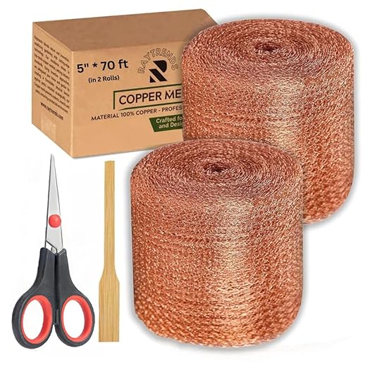 3rd Gen Copper Mesh Rodent Control Kit - Raytrends 100% Premium & Pure Copper Wool for Slug, Pest, Snail, Mice & Rat Control - Offers 2 Copper Mesh Rolls with Scissors and Packing Tool