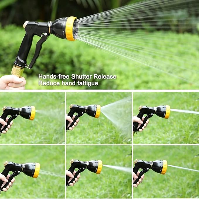 FANHAO Garden Hose Nozzle Sprayer, 100% Heavy Duty Metal Spray Nozzle with 7 Spray Patterns, High Pressure Water Hose Nozzle, Best for Watering Plant & Lawn, Washing Car & Pet