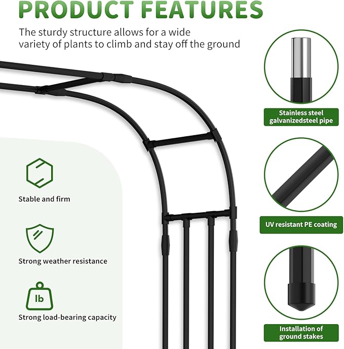 SUNYRISY Garden Arch Trellis, Metal Core Trellis for Climbing Plants Outdoor, Tall Plant Support for Vine Cucumber Tomato Grape Vegetables Climbing Plants, Garden Decoration Arch