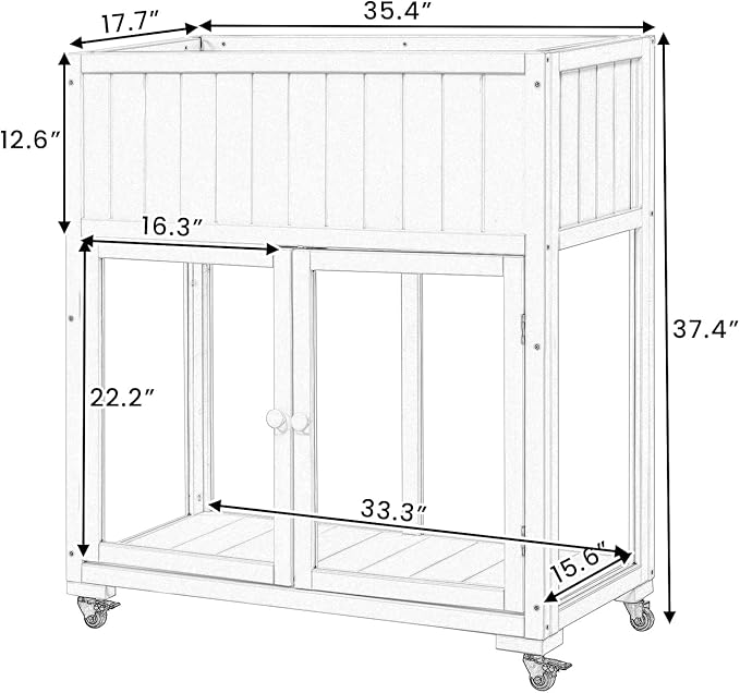 Patio 35.4''x17.7''x37.4'' Mini Wood Cold Frame, Compact 2 Doors Garden Greenhouse with Wheels, Raised Bed with Liner for Indoor Outdoor Use,White