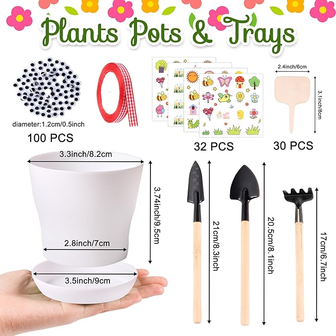 30 Pack Garden Plastic Pot Craft Kit DIY Flower Plant Crafts Nursery Pots Flower Planting Growing Kit for Mother's Day Spring Summer Home Classroom School Creative DIY Art Project Activities