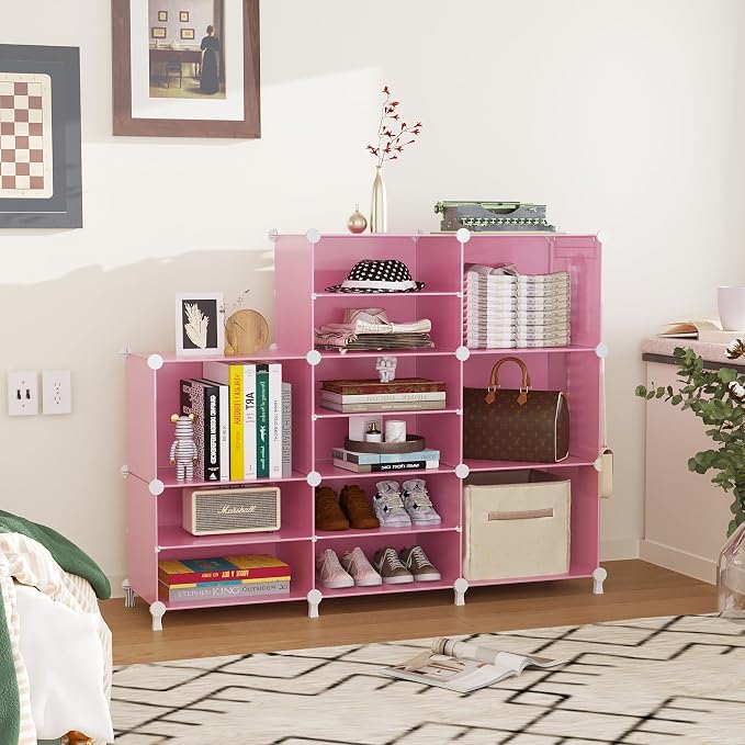 AWTATOS Closet Organizer 8 Cube Storage Shelves, Pink