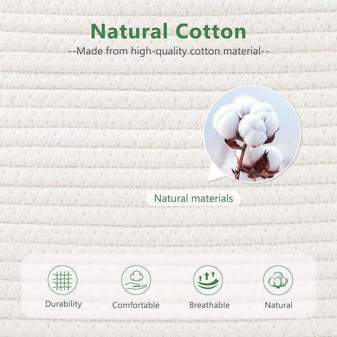 ECDYQXVU 15x10x9 Inch Woven Cotton Rope Storage Basket, 2 Pack | Foldable Design, Built-in Handles, Space-saving Organizer for Living Room, Bedroom, Laundry, Shelves, Clothes, Towels