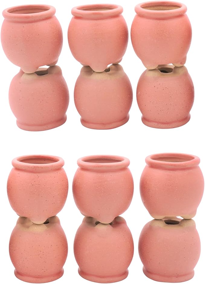 12-Pack 1.6" Wide Round Belly Succulent Pots with Large Drainage Hole - Rustic Morandi Stone Textured Ceramic Planters, Side-Tilted Stable Mini Pots for Air Plants, Fairy Gardens (Dusty Pink)