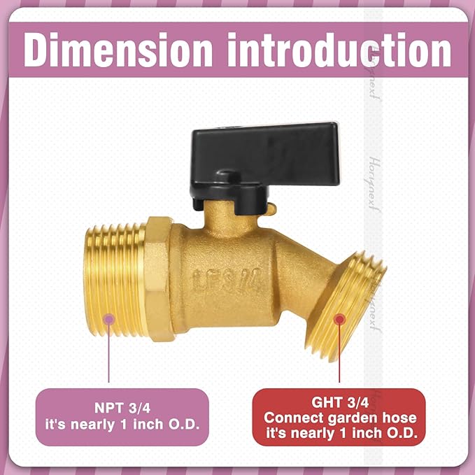 brass hose bibb valve NPT 3/4 male to GHT 3/4 male thread, ourdoor water spigot faucet for garden, patios and rain barrel, 1 pc