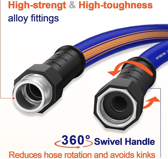 garden hose 50 ft x 5/8Inch, Hybrid Rubber 50 ft water hose, Durable, Anti-UV, Sturdy, No-Leakage, Lightweight, Flexible, Heavy Duty garden hoses with Swivel Handle