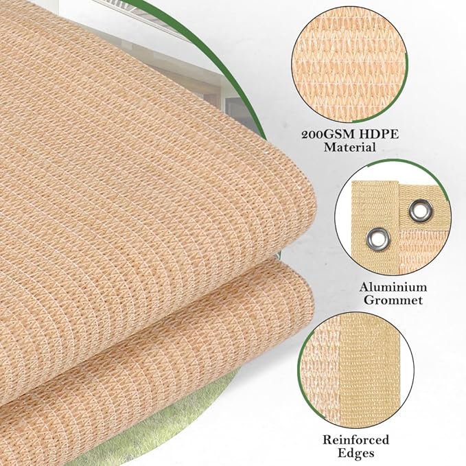 SEEYE 90% Sun Shade Cloth, 10 x 12 FT Durable Privacy Screen Shade Cover, Pergola Shade Cover with Grommets, UV Block Mesh Tarp for Plant Cover, Greenhouse, Patio, Chicken Coop, Balcony, Wheat