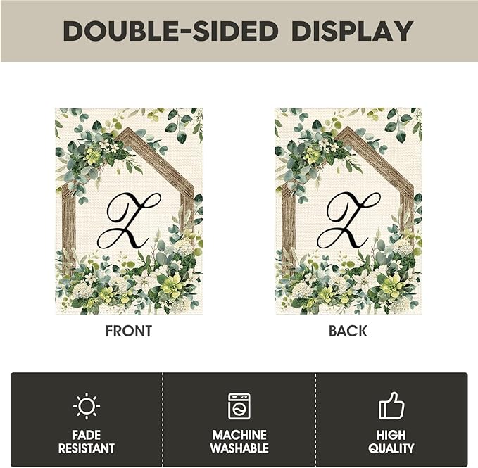 AVOIN colorlife Initial Letter Z Monogram Garden Flag 12x18 Inch Double Sided Outside, Spring Floral Family Last Name Yard Decoration