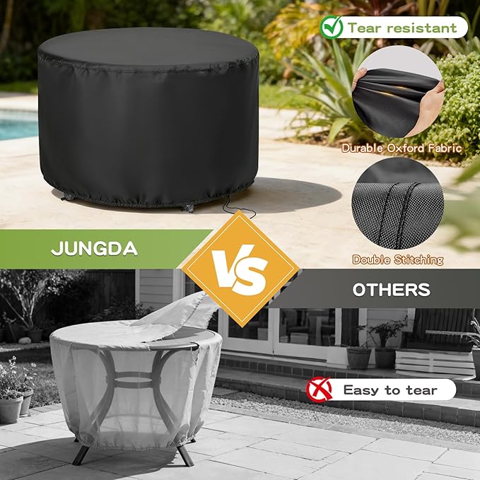 Round Patio Bar Height Table and Chair Cover 90 Inch, Outdoor Round Tall High Patio Table Cover for Patio Rounds Furniture, Patio Set Covers Waterproof Outdoor - 90 X 43 Inch, Black