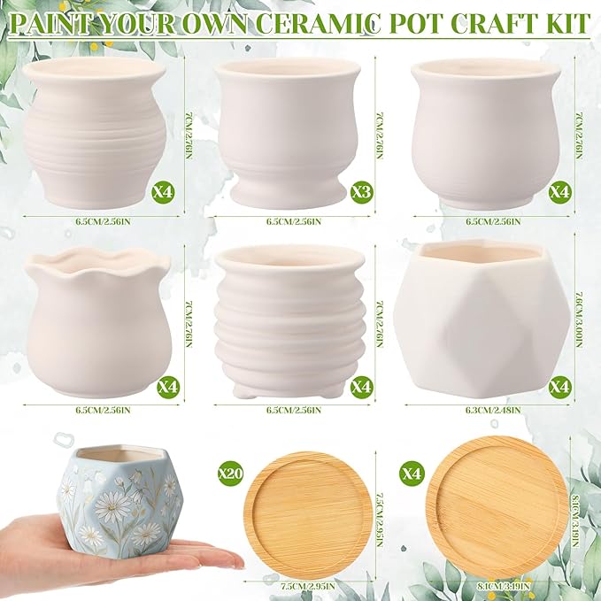 Leitee Flower Pots 3 Inch Paint Your Own Ceramic Pot Craft Kit Ready-to-Paint Small Succulent Pots Bulk with Drainage Hole Paint Set Mini Paintable Plant Vase for Spring Birthday DIY Gift(30pcs)