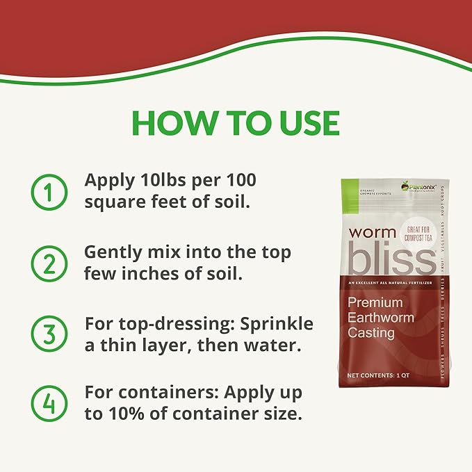 Worm Bliss (1 Qt) - Organic Worm Castings for Plants & Gardening - OMRI-Listed Earthworm Castings for Plants, Vegetables, Flowers, & Potting Soil - Organic Garden Fertilizer Rich in Nutrients