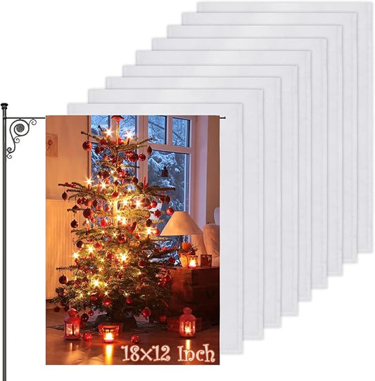 10Pcs Blank Garden Flags, Anglecai 18×12 Inch Polyester Blank Garden Flag for Sublimation White Flags for Heat Transfer Vinyl DIY Lawn Flags for Embroidery Yard Home Holiday Decoration