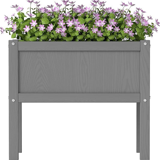 Raised Garden Bed with Drainage Hole Waterproof Small HDPE Elevated Planter Box with Legs Stable and Durable to Plant Herb Vegetable Flower,Patio,Balcony Outdoors/Indoors Gray