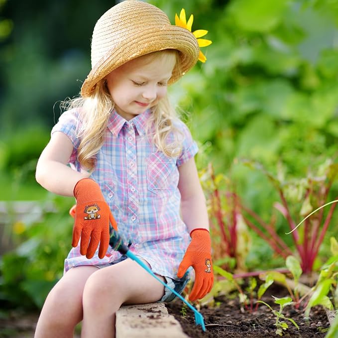 Kids-Gardening-Gloves for Age 3-12, Rubber-Coated Garden Yard Work-Gloves for Children Toddlers Boys & Girls