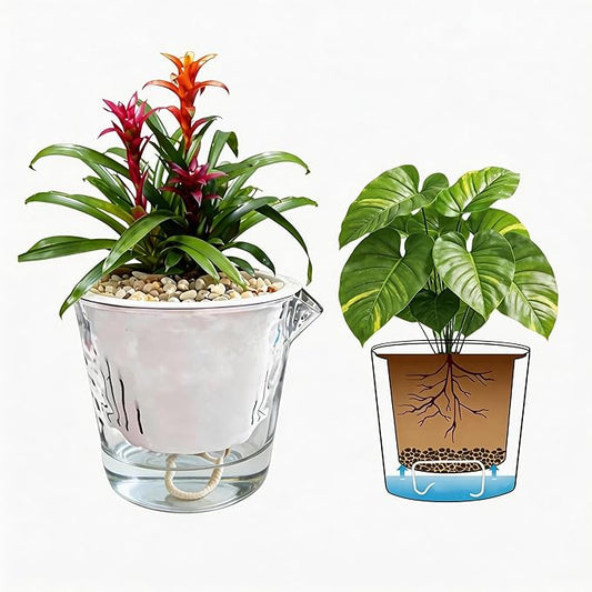 InmeRun Plant Pots Indoor Plastic Flower Pots Outdoor 7 inch Set of 4 Pack with Drainage Holes and Saucers for Garden Pots (self Watering 7in-4p)