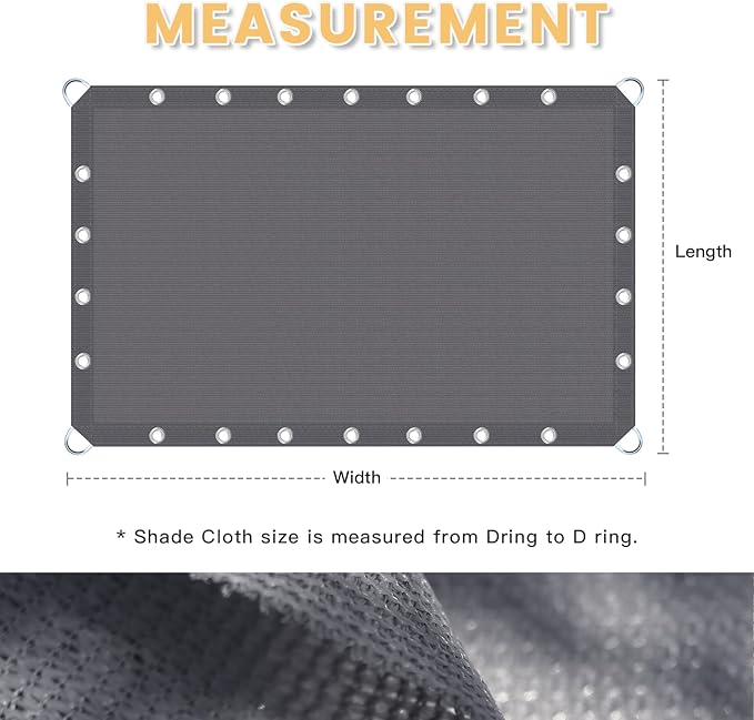 VICLLAX 90% Shade Fabric Sun Shade Cloth with Reinforced Grommets & D-Ring Eyelets for Outdoor Patio Garden Pergola Cover Canopy 6x8 FT, Dark Grey