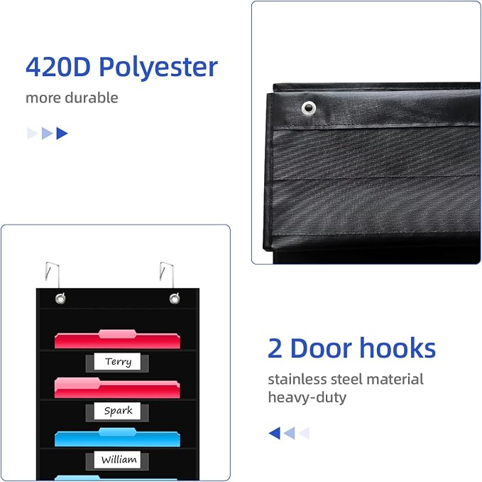 REGELETO 12 Pockets File Storage Pocket Chart with 12 Nametag Pockets,Hanging Wall File Organizer for Classroom and Office, Organize Your Assignments, Files, Scrapbooks, Paper (Black) (Pack of 2)