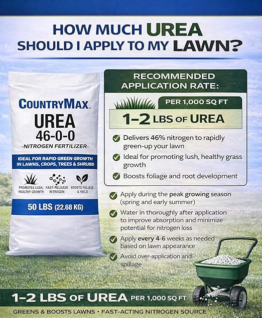 CountryMax Urea Fertilizer 46-0-0, 10LB Bag – High Nitrogen Lawn Fertilizer for Fast Green-Up – Plant Food for Lawns, Gardens, Crops, Trees & Shrubs – Professional Granular Plant Fertilizer