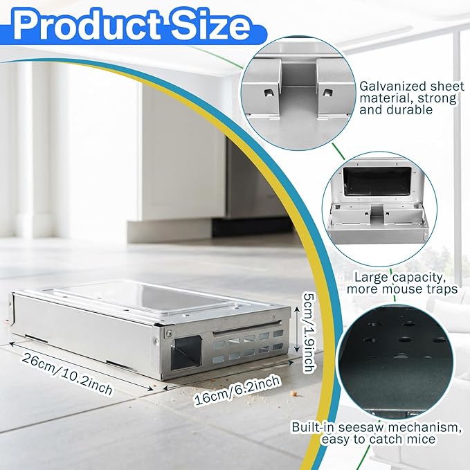 8 Packs Multi Catch Mouse Trap Clear Top Mice Trap Rodent Humanized Silver Rat Traps for Indoor Outdoor Rat Control Pet and Security