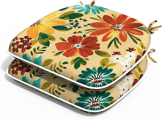 Outdoor Chair Cushions 16"x17" Set of 2, Water Resistant Patio Chair Pads with Ties, Seat Cushions for Home Garden Furniture Decoration, Flower Multi