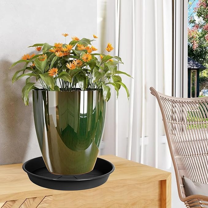 OVZILKI 2 Pack of Plant Saucer 12 inch, Black Plastic Flower Plant Pot Saucer, Heavy Duty Plant Drip Trays Saucers for Indoor, Plant Water Tray for Planters