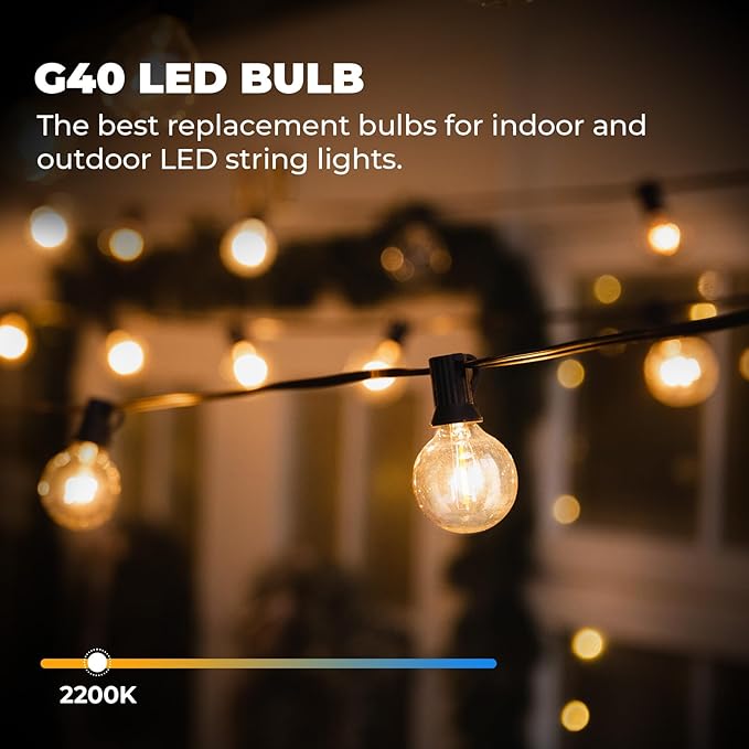 GvvooHome 36 Pack G40 LED Replacement Bulbs, Shatterproof 1 Watt E12 LED Bulb for Outdoor Patio Garden Vintage String Lights, 2200K Warm White, Dimmable