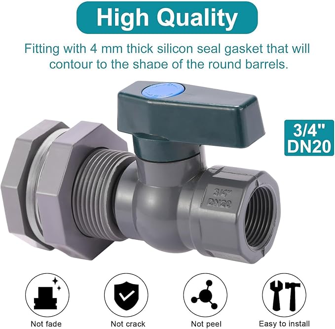 2 Set 3/4 Inch Rain Barrel Spigot Kit - BILAL Water Barrel PVC Garden Diverter Kit with Bulkhead Fitting Hose Faucet Adapter and Thread Seal Tape for Water Tanks, Aquariums, Tubs, Pool, Garden Barrel
