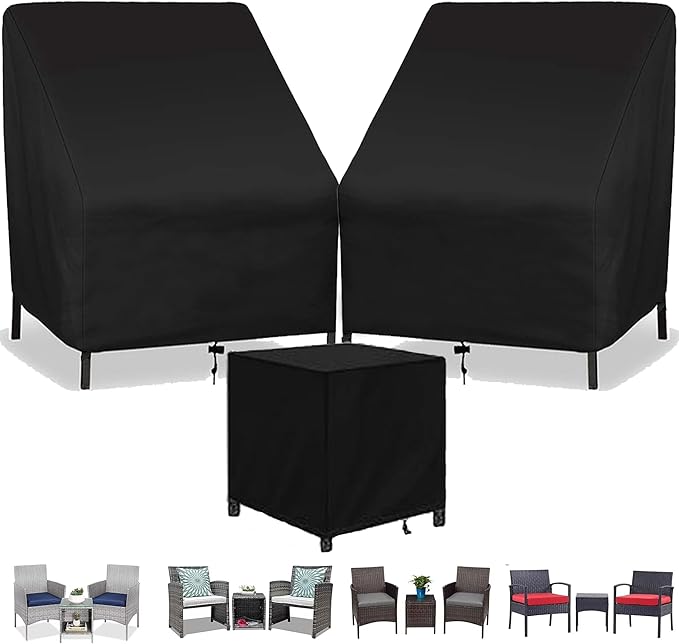 Patio Furniture Chair Covers Set, 3PCS Outdoor Garden Furniture Sofa Cover with 420D Durable Waterproof, Fit for Outdoor Wicker/Rattan Chair Conversation Sets