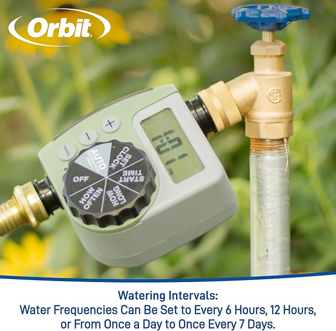 Orbit One Outlet Single-Dial Hose Faucet Timer - Easy Programmable - for Garden Watering System - LCD Hose Timer with Adjustable Watering Schedule - 62056