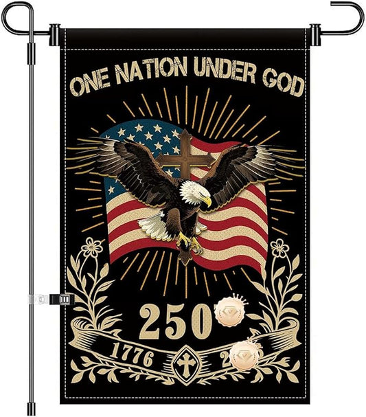12X18INCH 250th Anniversary USA 1776-2026,Eagle Cross Design One Nation Under God Garden Flag Patriotic Signs Hanging Decor Outdoor Yard Decor (L)