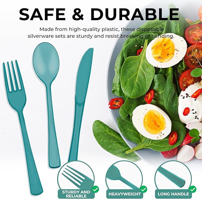 75 PCS Plastic Silverware Disposable Silverware Heavy Duty Utensil Sets 25 Of Each Forks Knives & Spoons Disposable Cutlery Set For Easter,Birthday,Baby Shower,Garden Party,Wedding(75,Green)
