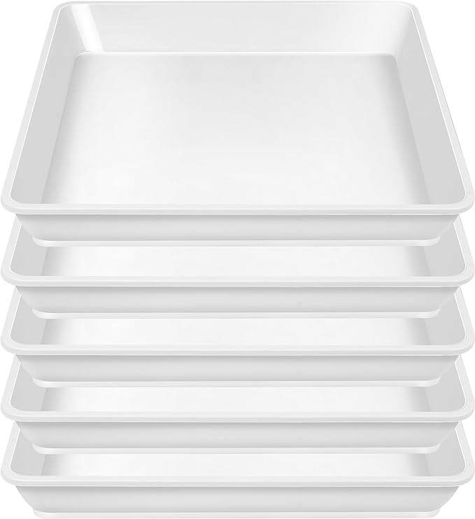 LWALRS 5 Pack Square Plant Saucer 12 Inch, Plastic Plant Water Dray Tray, Flower Pot Saucers, Square Planters for Indoors and Outdoors，Plants Saucer for Plant Pots.