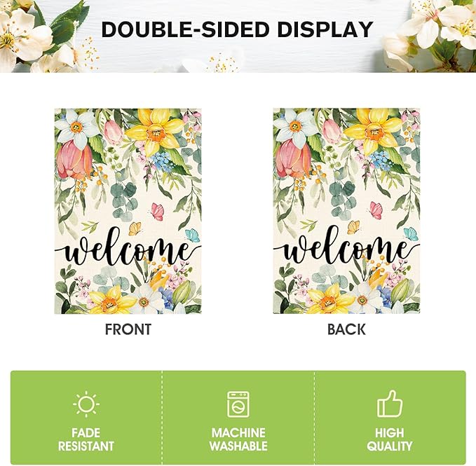 AVOIN colorlife Spring Flowers House Flag 28 x 40 Inch Double Sided, Seasonal Welcome Yard Outdoor Flag