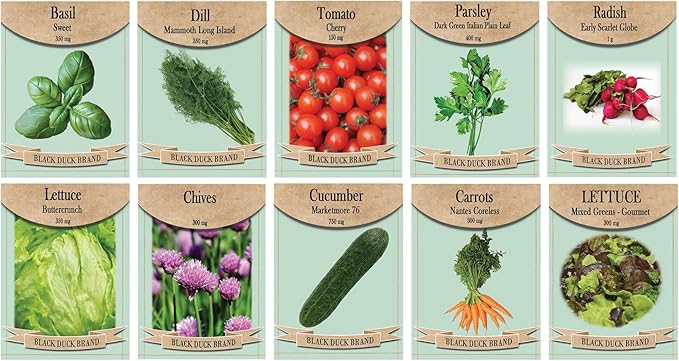 Heirloom Salad Garden Seed Kit – 10 Fresh Varieties for Homegrown Salads – Non-GMO & Heirloom Seeds – Includes Lettuce, Carrot, Cucumber, Radish, Tomato, & More