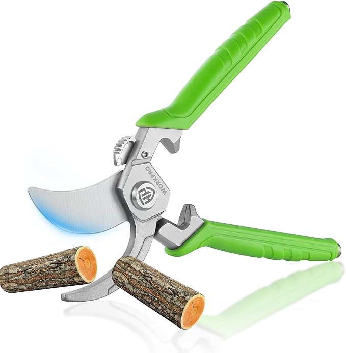 WORKPRO 8.5" Bypass Pruning Shears, Professional Garden Shears with Forged Steel Blades, 3/4" Cut Capacity, Spring-Loaded, Safety Lock, Hand Pruner & Plant Clippers for Trimming, Bonsai, Flowers